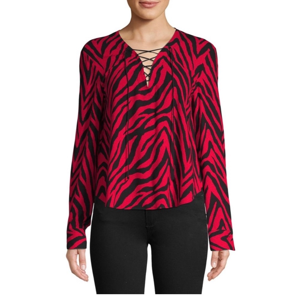 3X “HOST PICK” High Collective Zebra Print Lace Up Front Top